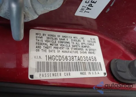 1996 Honda Accord Lx/Ex z USA, uszkodzony, nr VIN 1HGCD5638TA030458